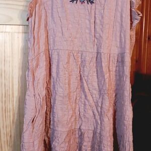 Pink Crinkled Sleeveless Dress with Embroidery
